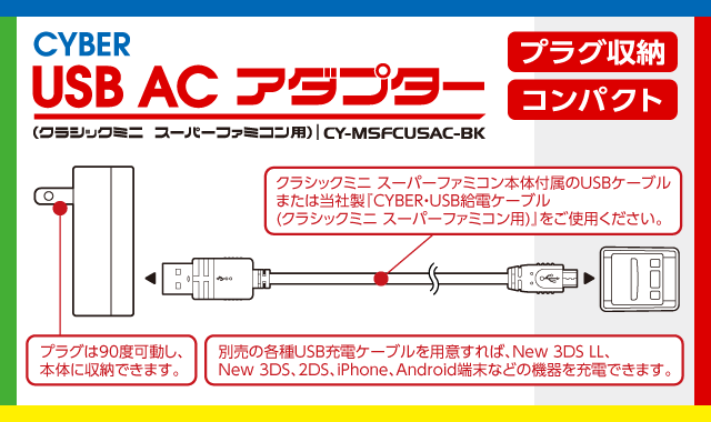 CYBER・USB ACアダプター（クラシックミニ スーパーファミコン用 ...