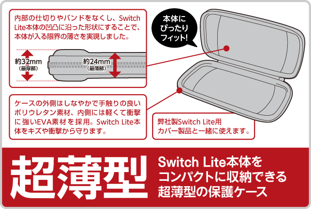 Switch Lite本体をコンパクトに収納できる超薄型の保護ケース