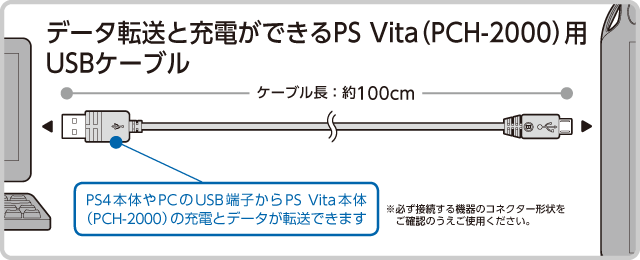 データ転送と充電ができる新型PS Vita2000用USBケーブル