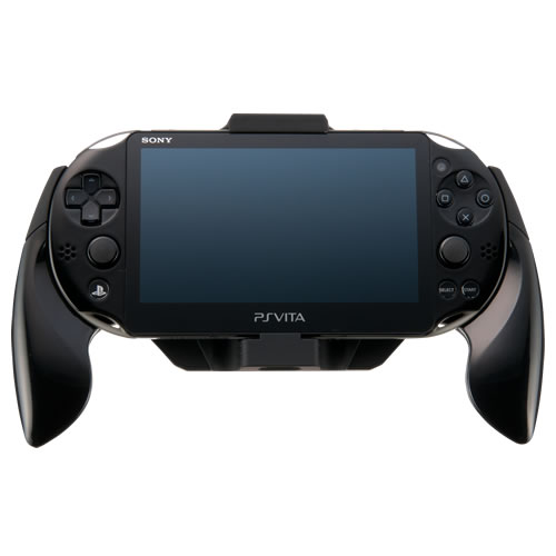 PS Vita（PCH-2000）にCYBER・ラバーコートグリップ（PCH-2000用）〈ブラック〉を装着