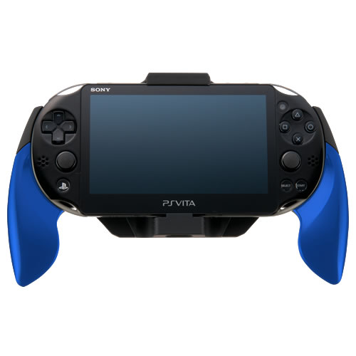 PS Vita（PCH-2000）にCYBER・ラバーコートグリップ（PCH-2000用）〈ブルー〉を装着