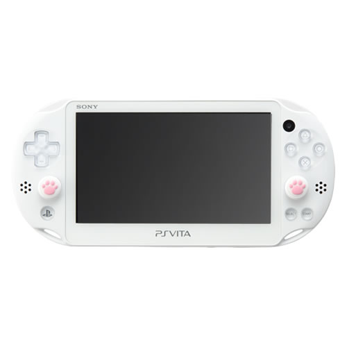 CYBER・アナログスティックカバー ねこにゃん（PS Vita用）〈白〉をPS Vitaに装着