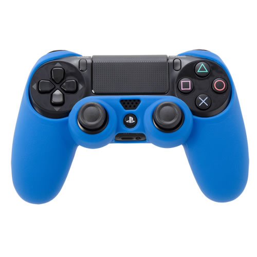 CYBER・コントローラーシリコンカバー HIGH GRIP（PS4用）〈ブルー〉を装着